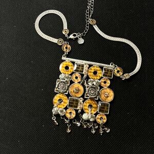 Danish Design Pilgrim playful Vintage Necklace Boho Amber Rhinestones Hippie